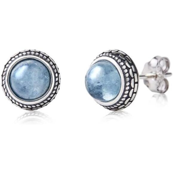 Aquamarine Birthstone Stud Earrings Sterling Silver Crystal Jewelry Gift Women - Picture 7 of 7